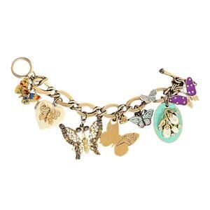 Juicy Couture Gold Tone Butterfly Charm Bracelet Heart Locket VTG Y2K